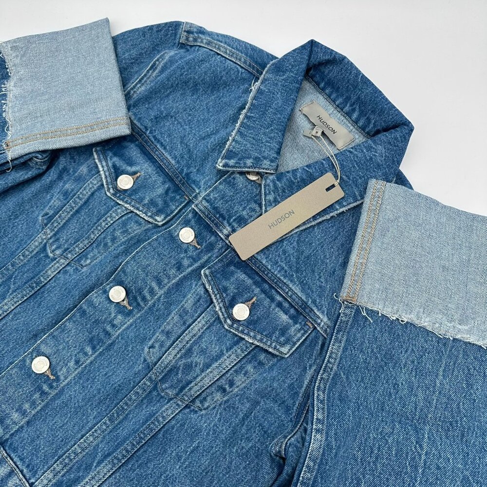 Hudson Jeans Women's‎ Wide Cuffed Cropped Denim Jacket, Size Medium, Lt. Blue